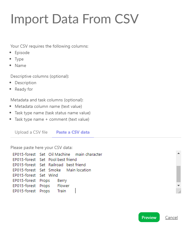 Import data copy paste data